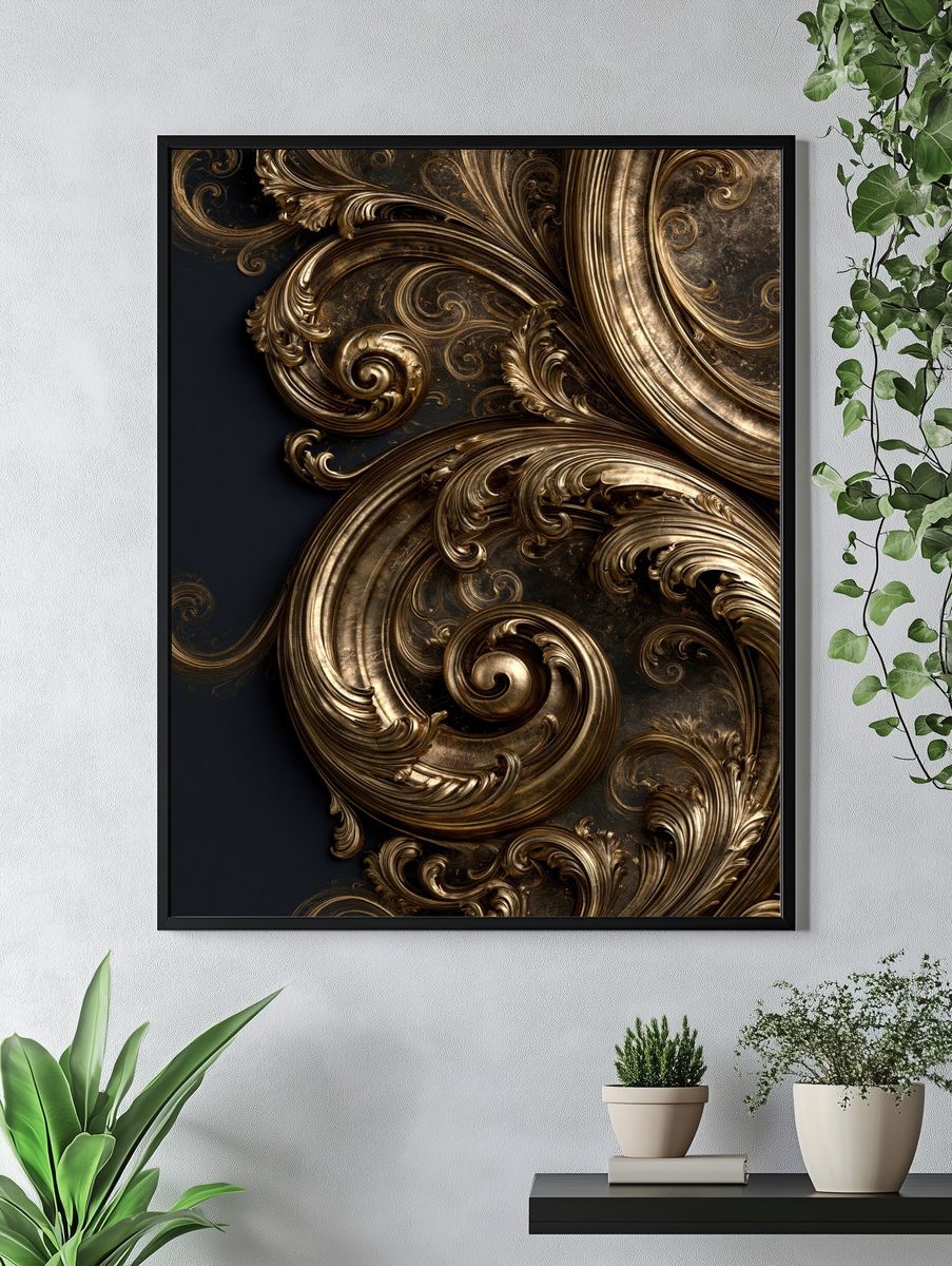 Baroque Gold Ornamental Abstract Poster. — room view 4