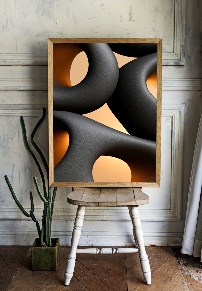Organic Black and Amber Abstract Poster. room preview