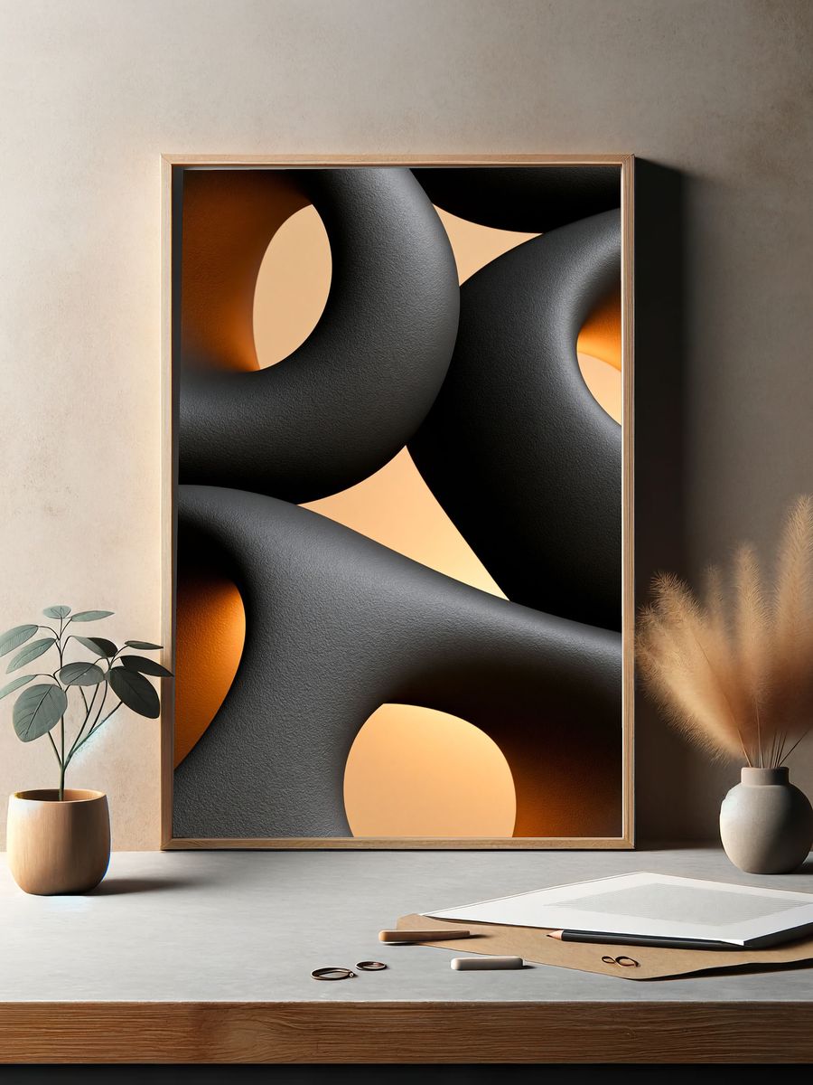 Organic Black and Amber Abstract Poster. — room view 2