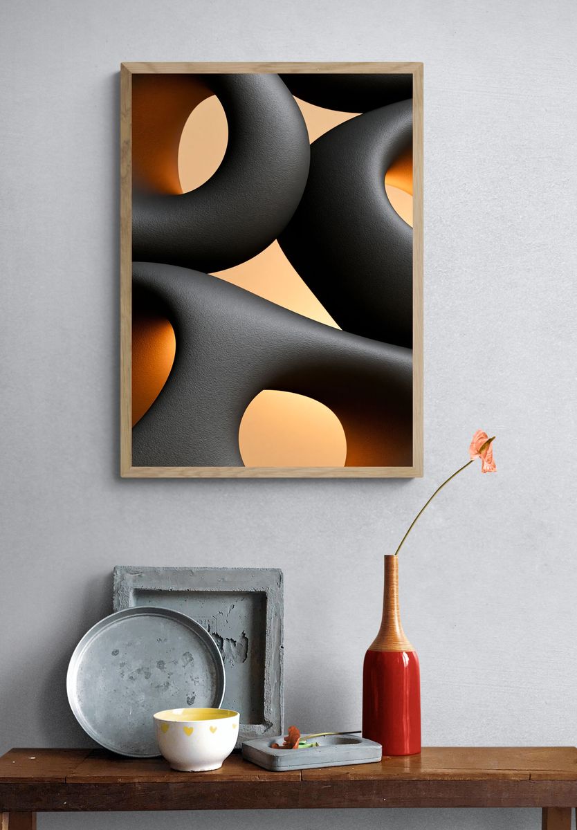 Organic Black and Amber Abstract Poster. — room view 3