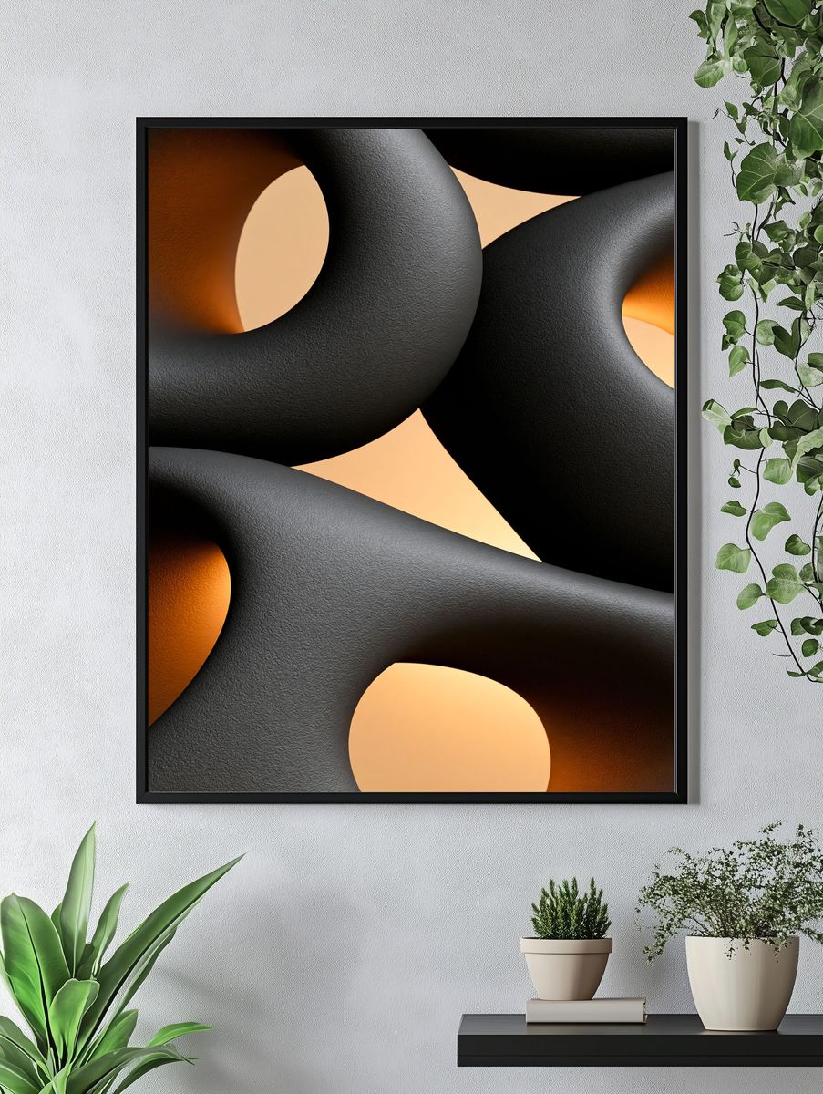 Organic Black and Amber Abstract Poster. — room view 4