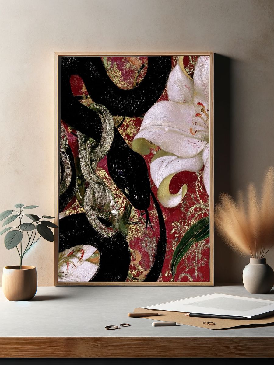 Floral Gold Abstract Poster. — room view 2