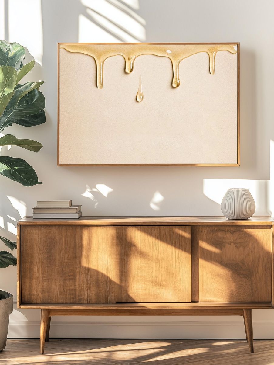 Beige background wallpaper dripping oil. — room view 3