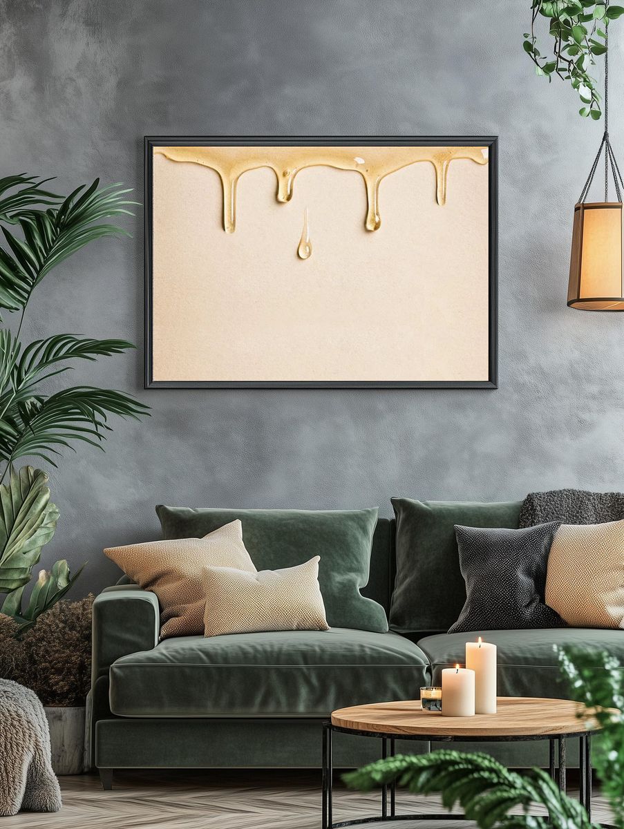 Beige background wallpaper dripping oil. — room view 4