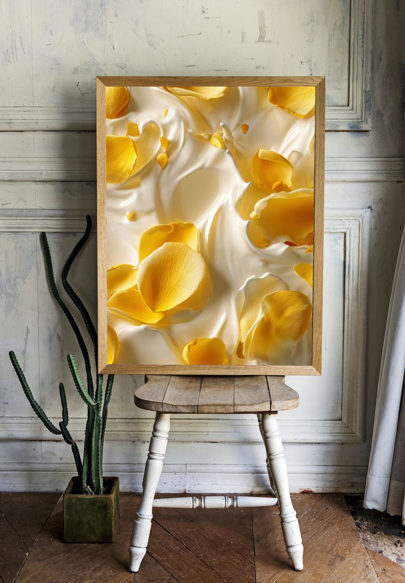 Golden Petals Abstract Print. room preview