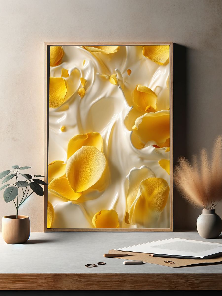 Golden Petals Abstract Print. — room view 2