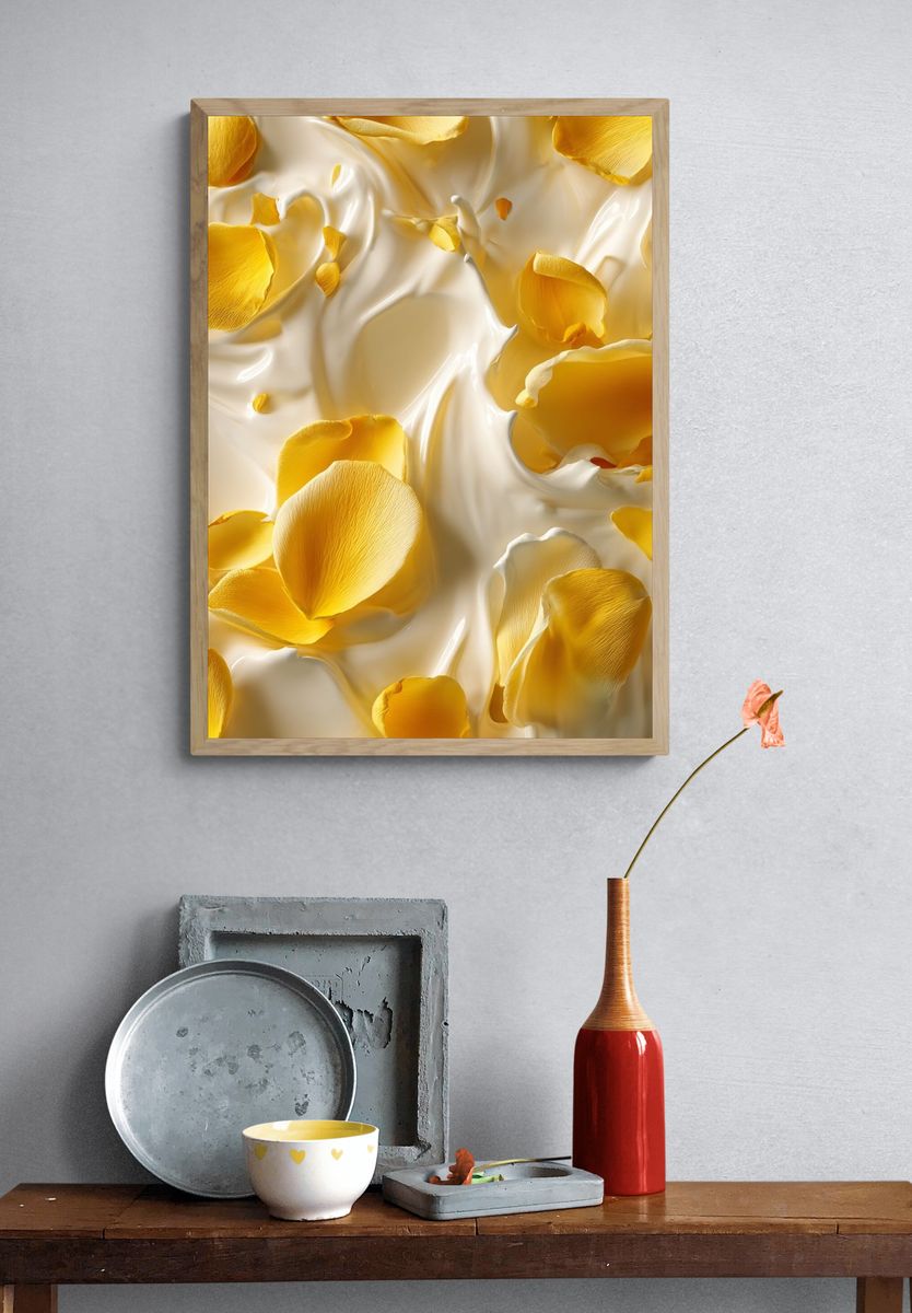 Golden Petals Abstract Print. — room view 3