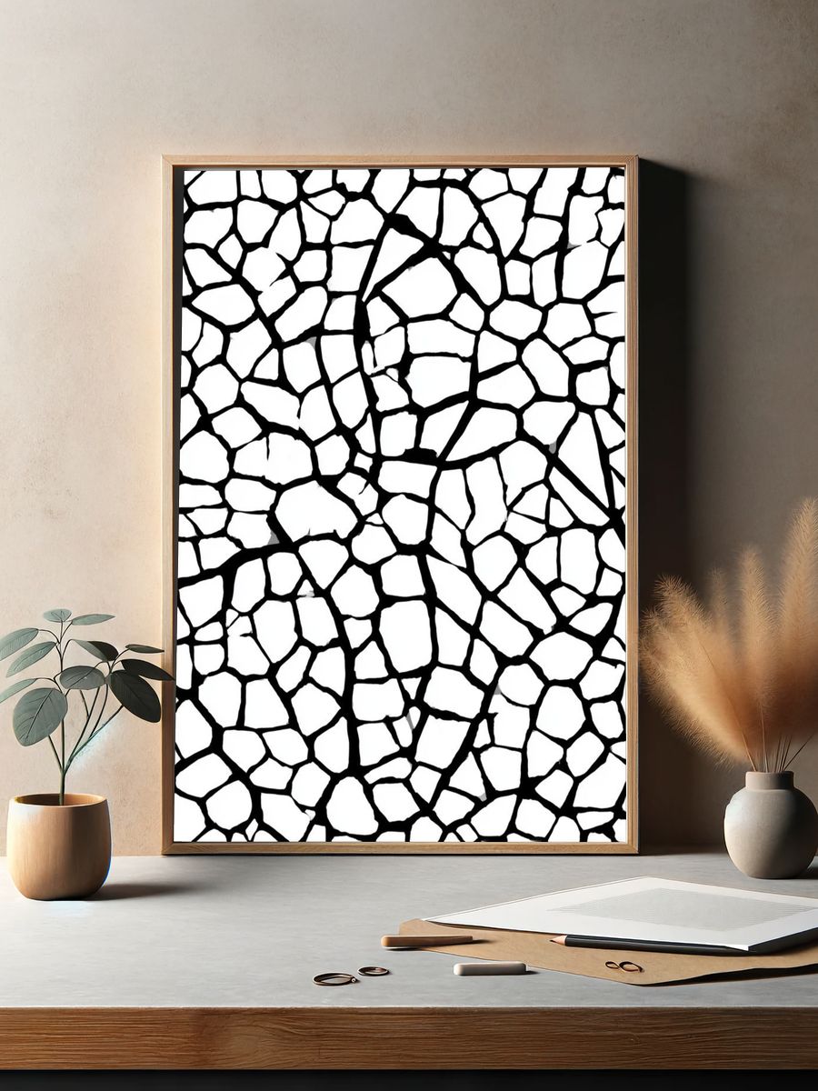Cracked Mosaic Black-White Poster. — room view 2