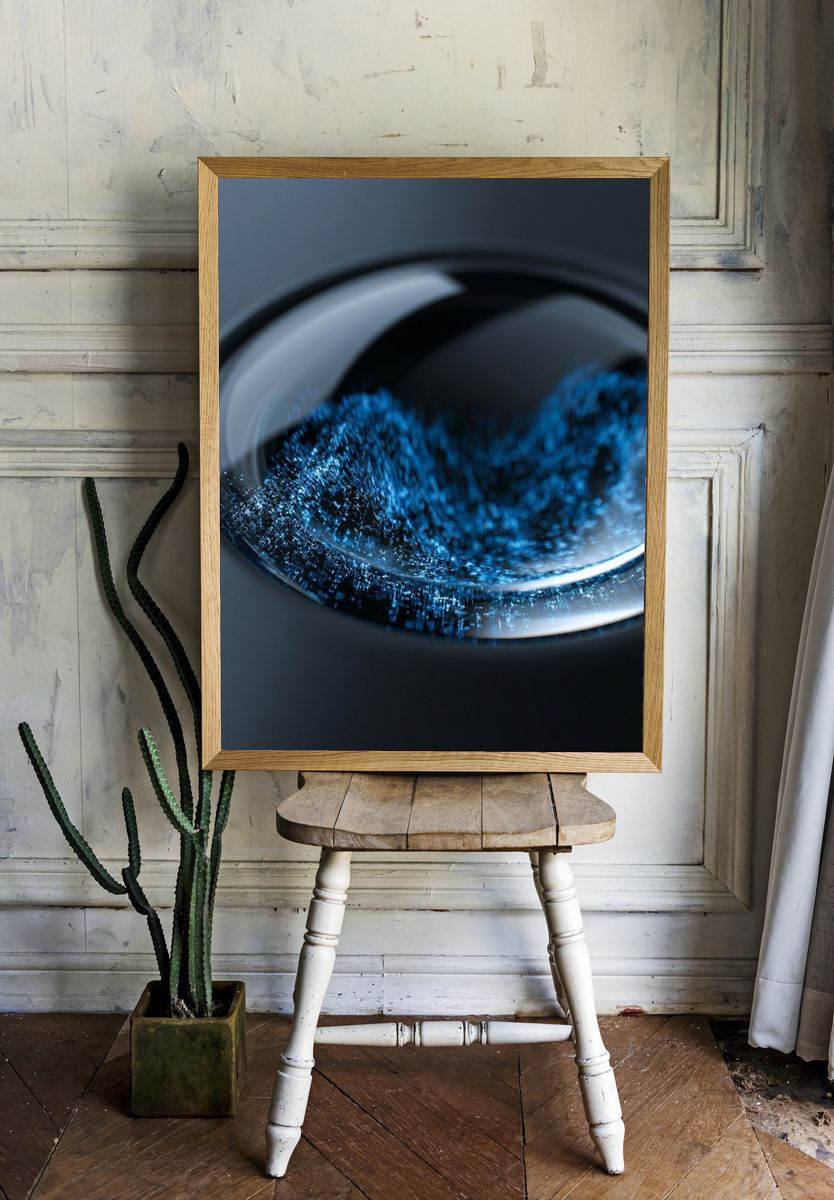 Blue Liquid Orb Abstract Poster. room preview