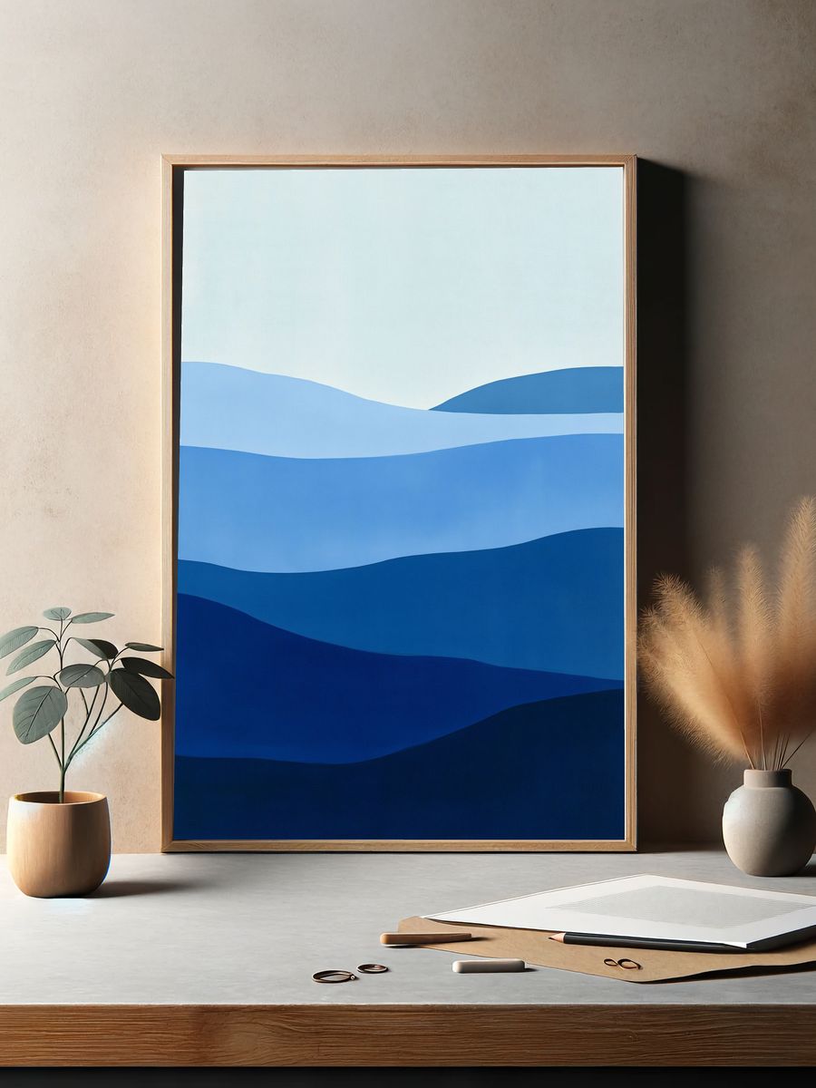 Blue Horizon Abstract Poster. — room view 2