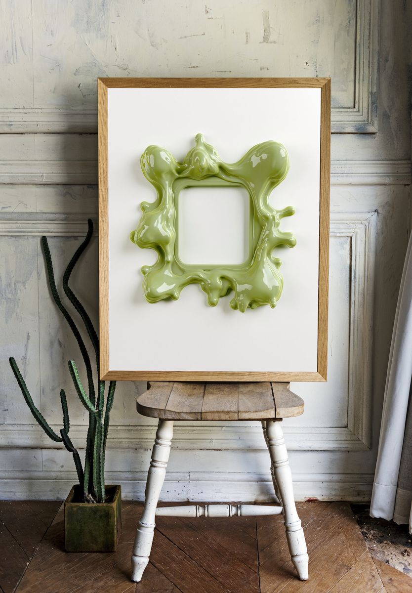 Olive Liquid Frame Abstract Poster. room preview
