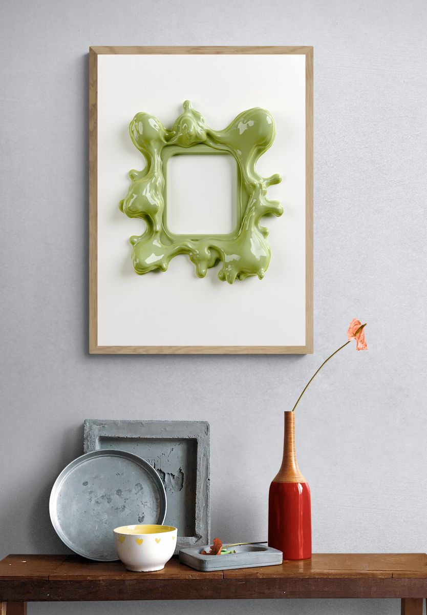Olive Liquid Frame Abstract Poster. — room view 3