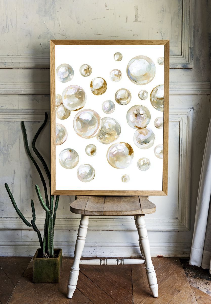 Pearl Bubble Watercolor Print. room preview