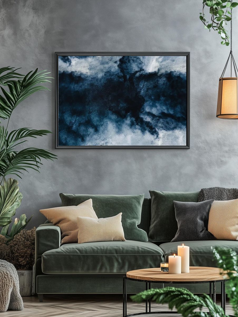 Abstract Blue and White Watercolor Poster. — room view 4