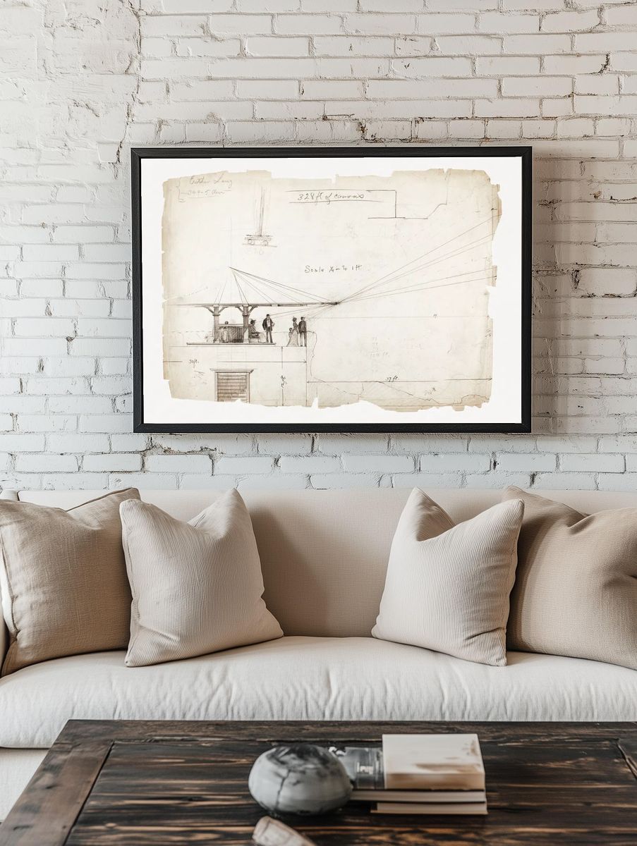 Architectural Blueprint — Vintage Print room preview
