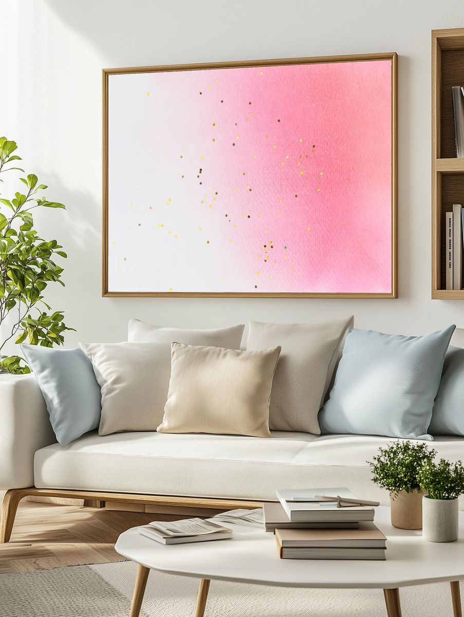 Pink white watercolor wallpaper background. — room view 2