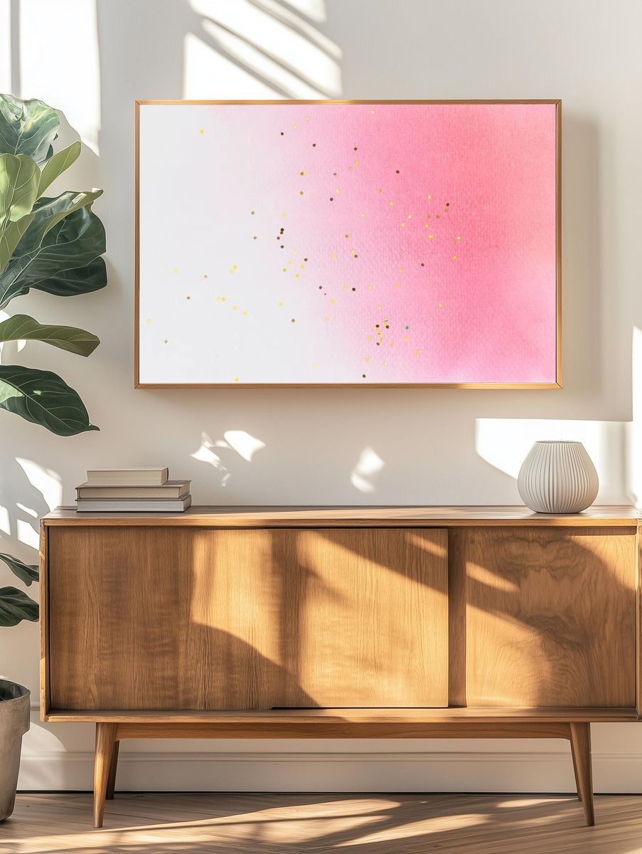 Pink white watercolor wallpaper background. — room view 3