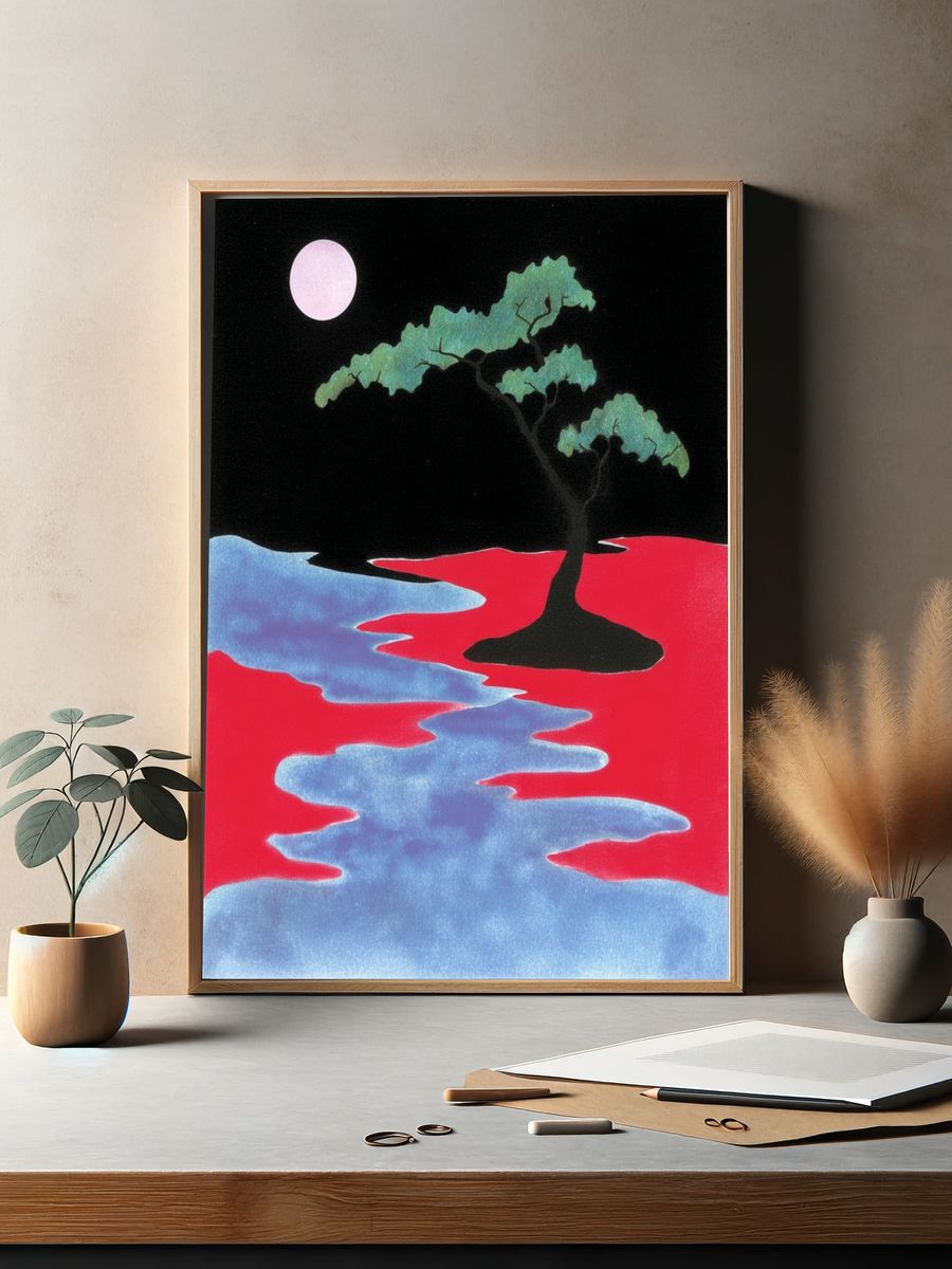 Moonlit River — Abstract Print. — room view 2