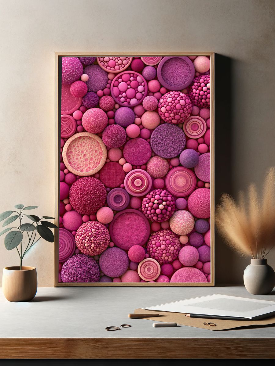 Pink Textured Orb Abstract Poster. — room view 2