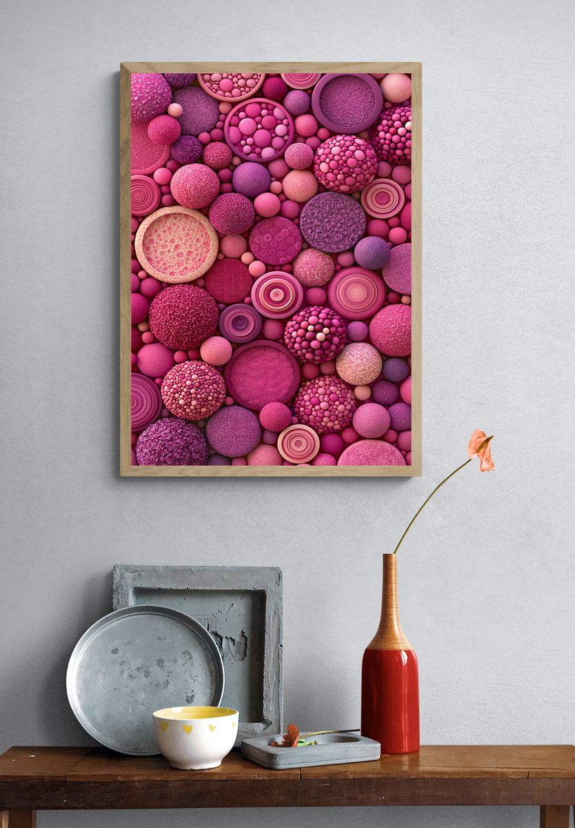 Pink Textured Orb Abstract Poster. — room view 3
