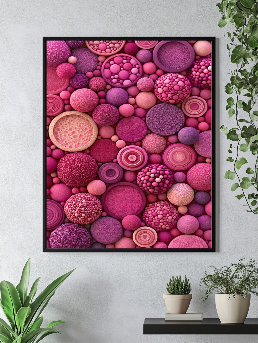 Pink Textured Orb Abstract Poster. — room view 4