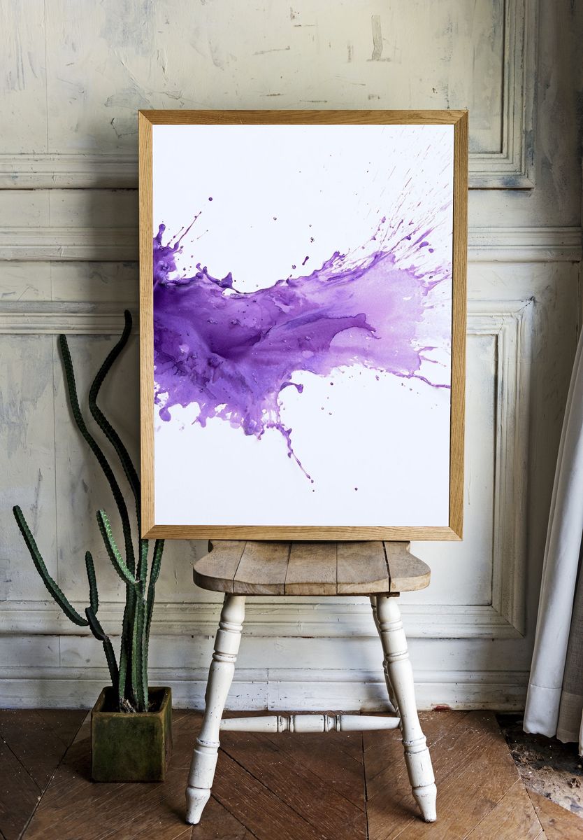 Purple Paint Splash Abstract Print. room preview