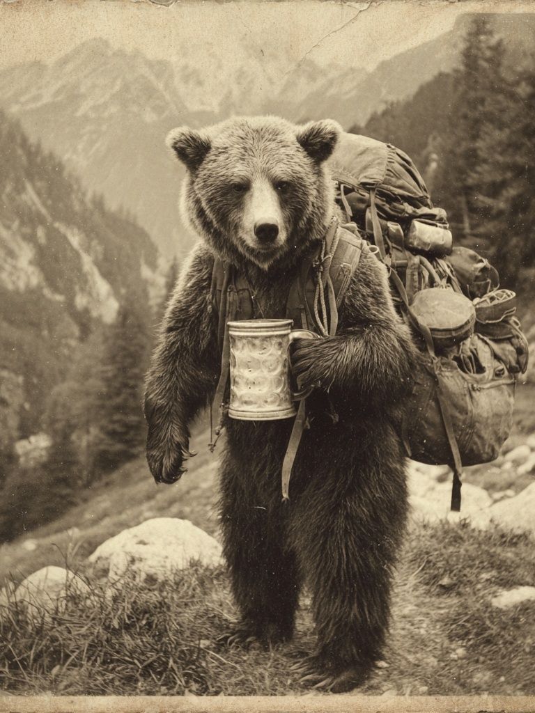 Adventurous Bear — Vintage Print. poster detail