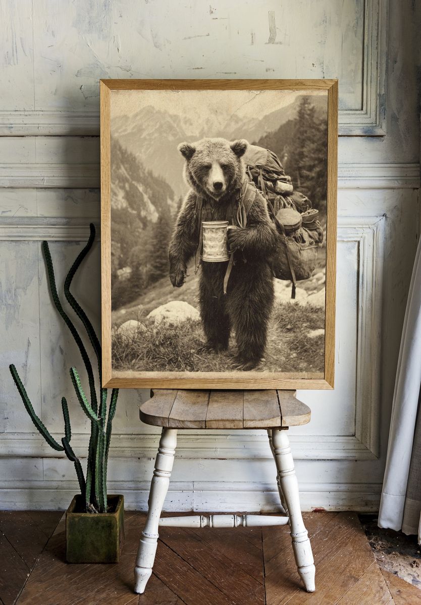 Adventurous Bear — Vintage Print. — room view 1