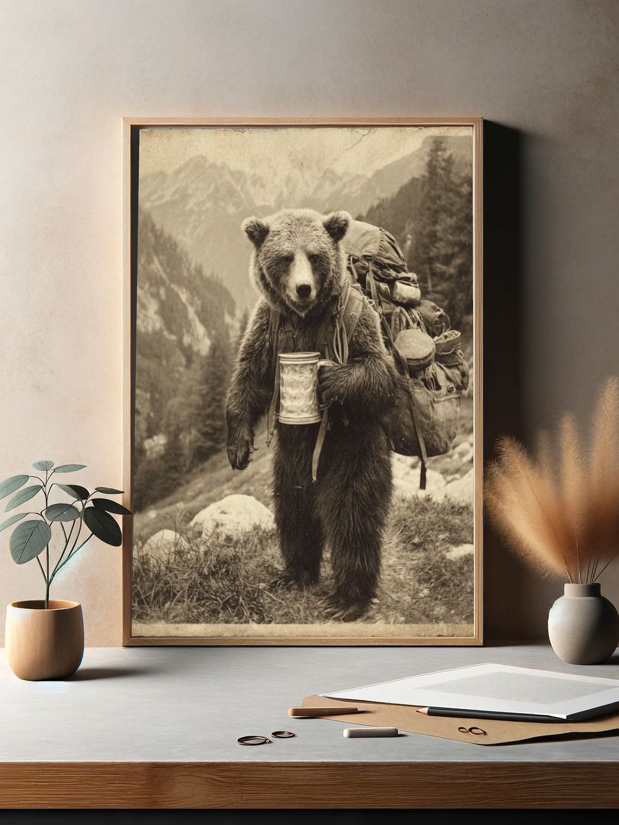 Adventurous Bear — Vintage Print. — room view 2