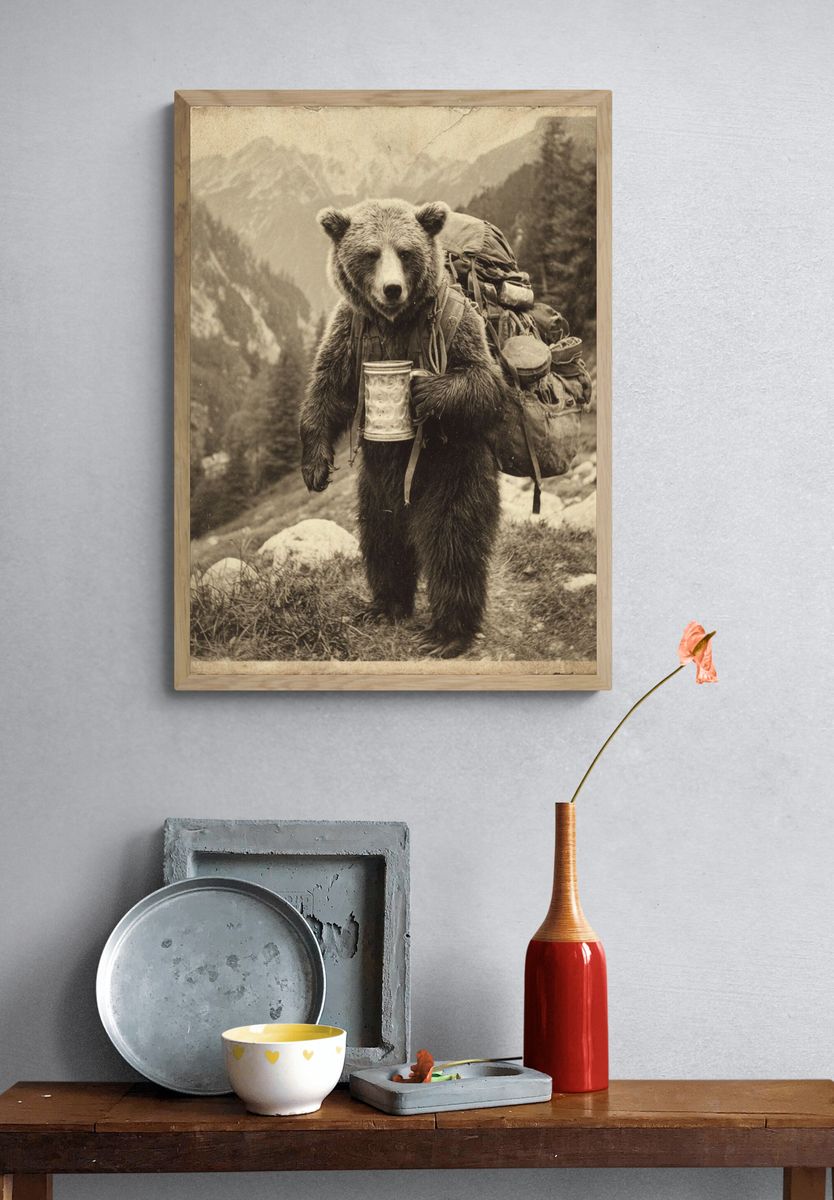 Adventurous Bear — Vintage Print. — room view 3