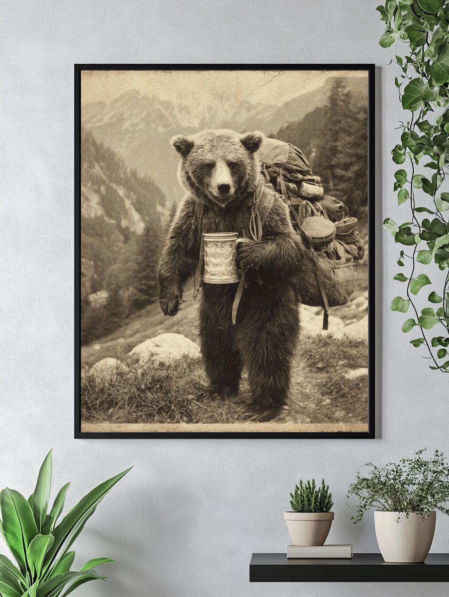 Adventurous Bear — Vintage Print. — room view 4
