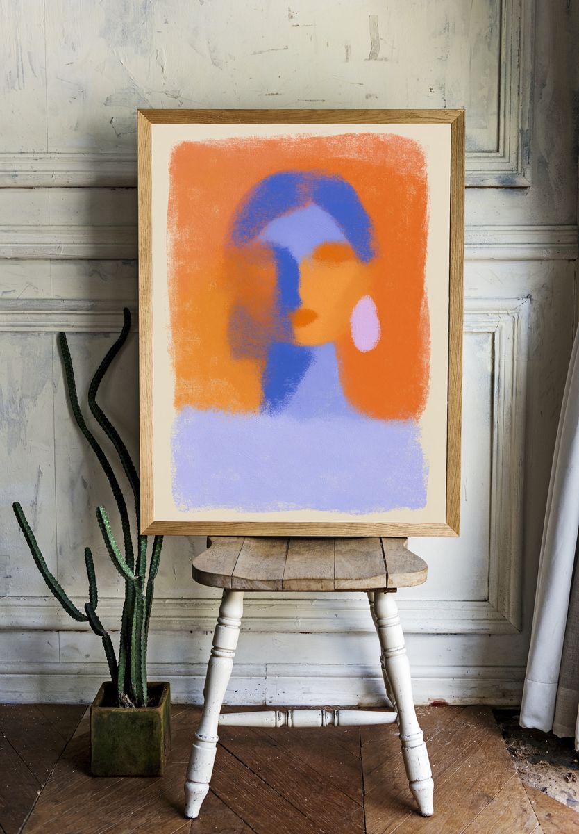 Orange Blue Abstract Poster. room preview