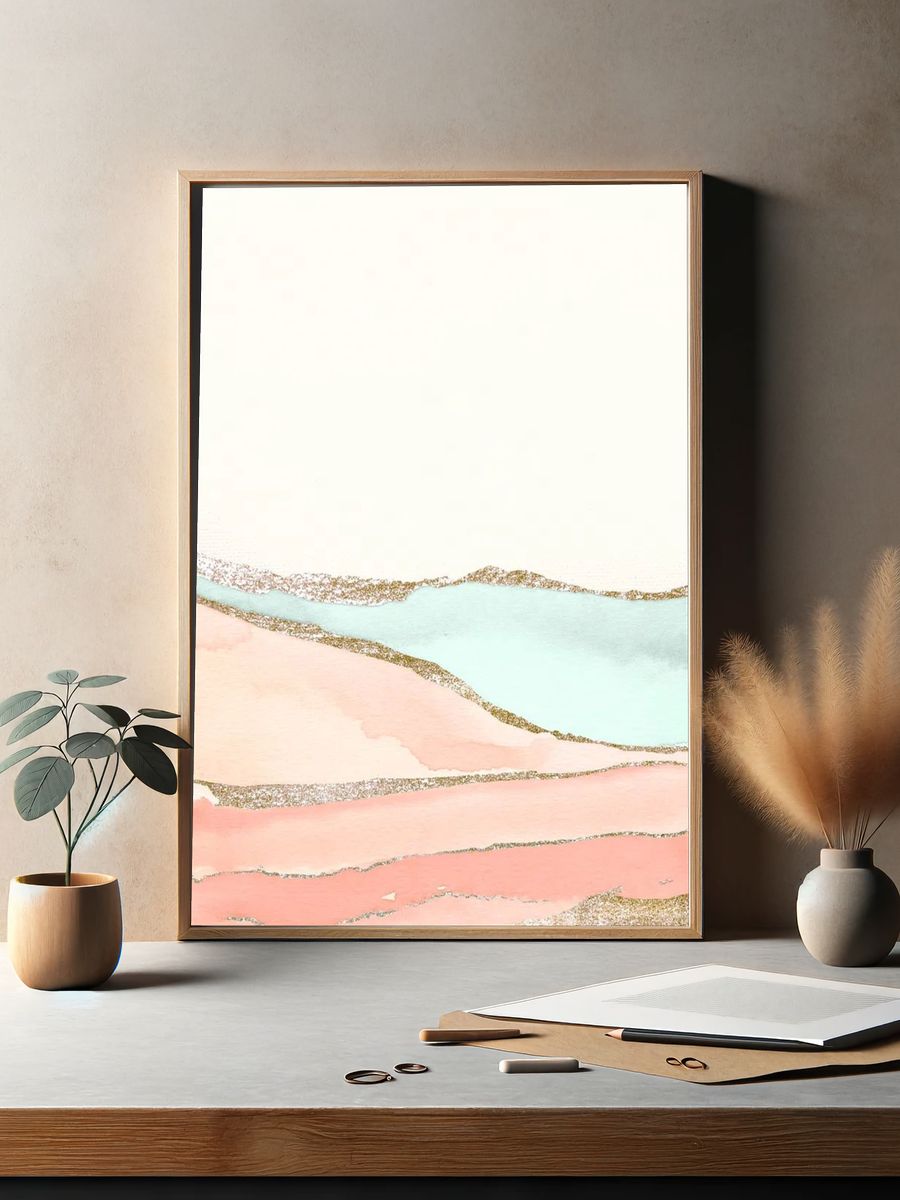 Shimmering orange green paint textured. — room view 2