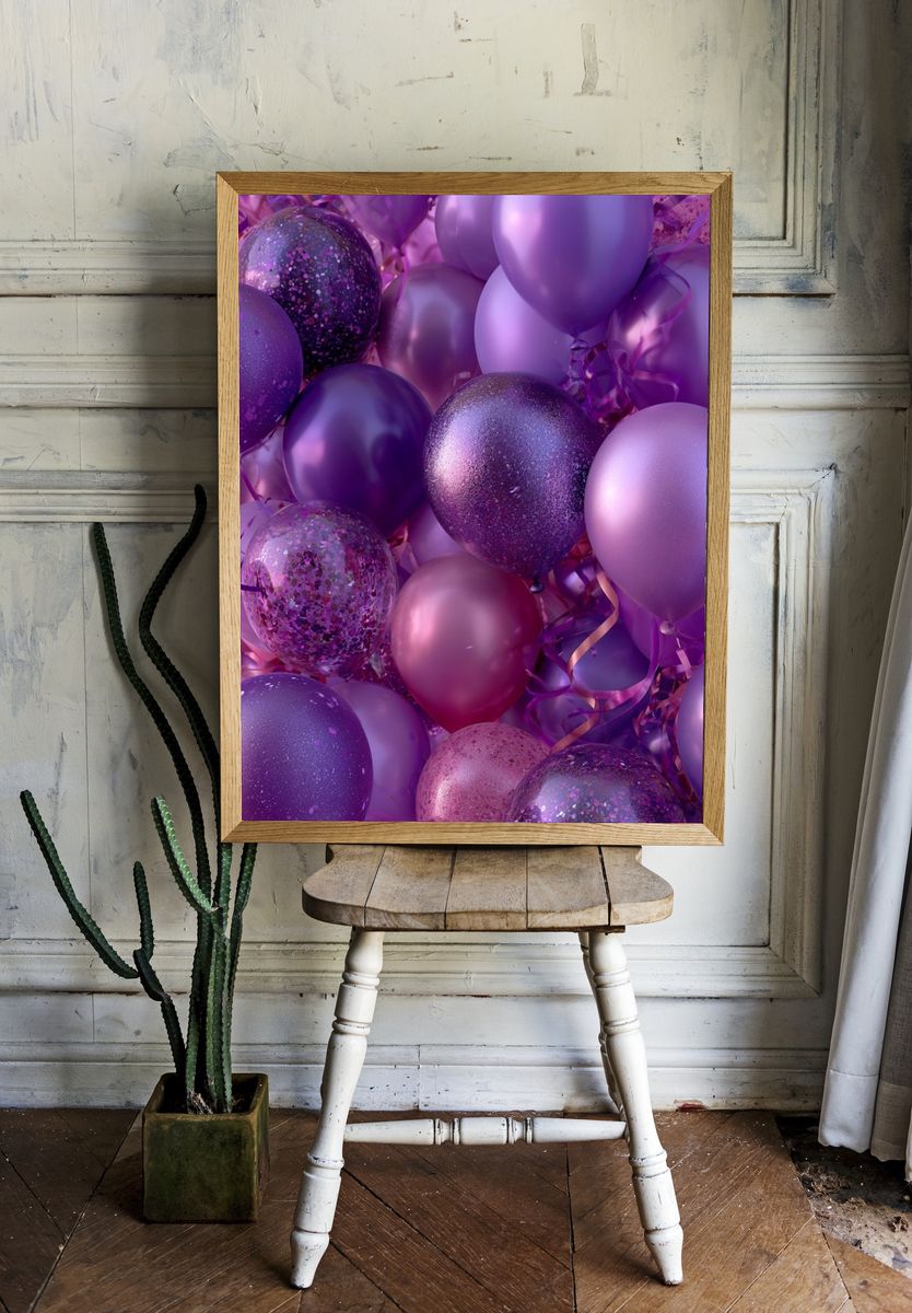 Purple Balloon Celebration Abstract Poster. room preview