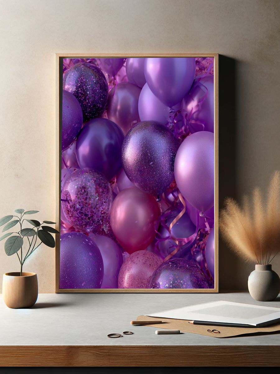 Purple Balloon Celebration Abstract Poster. — room view 2