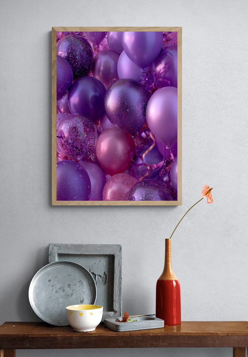Purple Balloon Celebration Abstract Poster. — room view 3