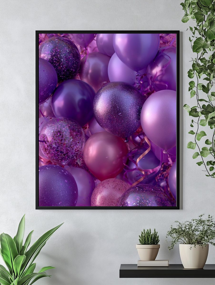 Purple Balloon Celebration Abstract Poster. — room view 4