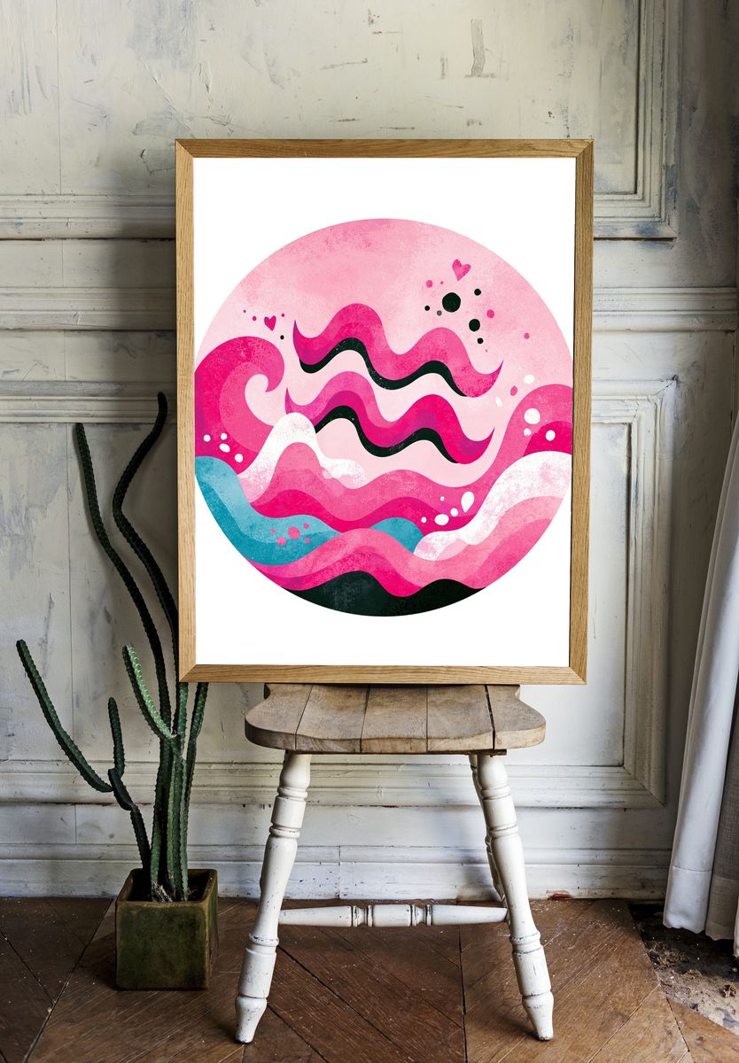 Pink Cosmic Waves Abstract Poster. room preview