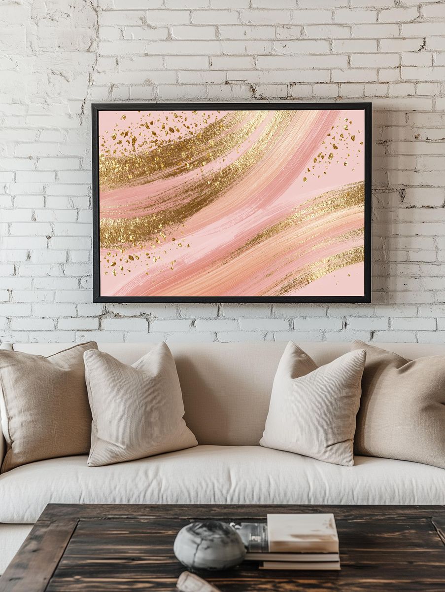 Pink Gold Brushstroke Abstract Poster. room preview