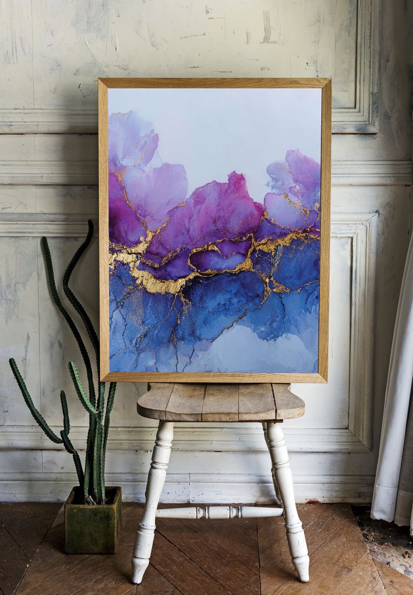 Purple Blue Gold Abstract Poster. — room view 1