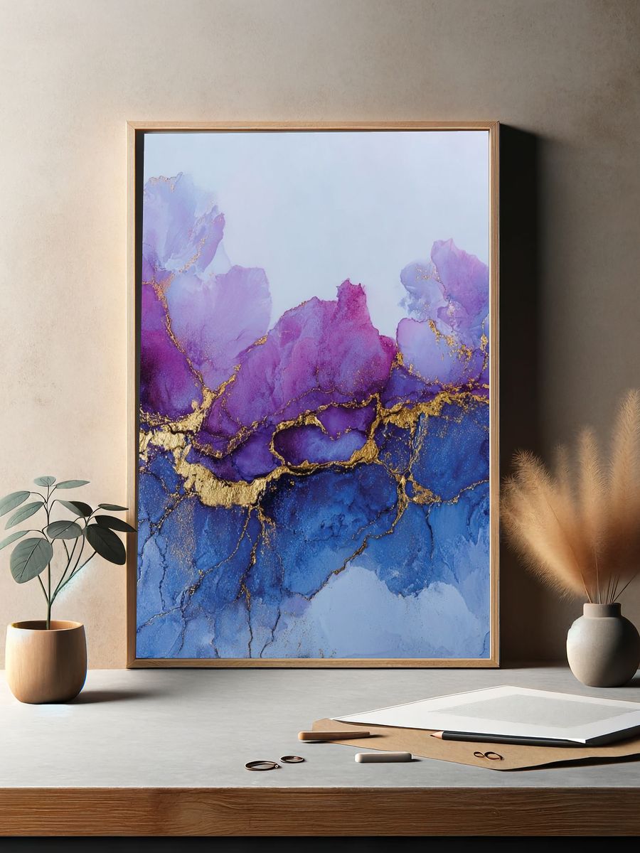 Purple Blue Gold Abstract Poster. — room view 2