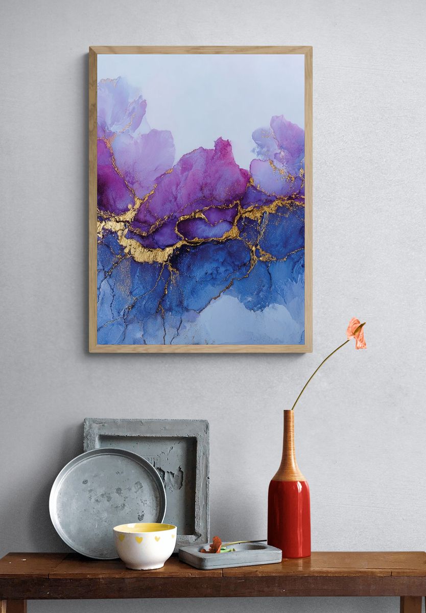 Purple Blue Gold Abstract Poster. — room view 3