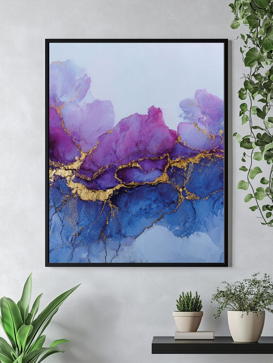 Purple Blue Gold Abstract Poster. — room view 4