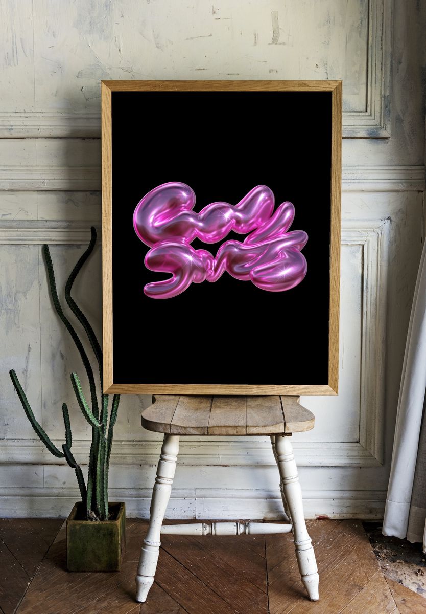 Glossy Pink Abstract Blob Poster. room preview