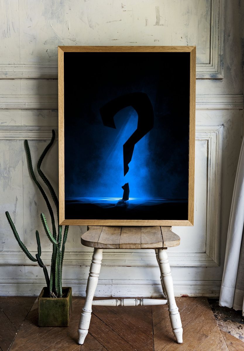 Blue Question Mark Mystery Poster. room preview