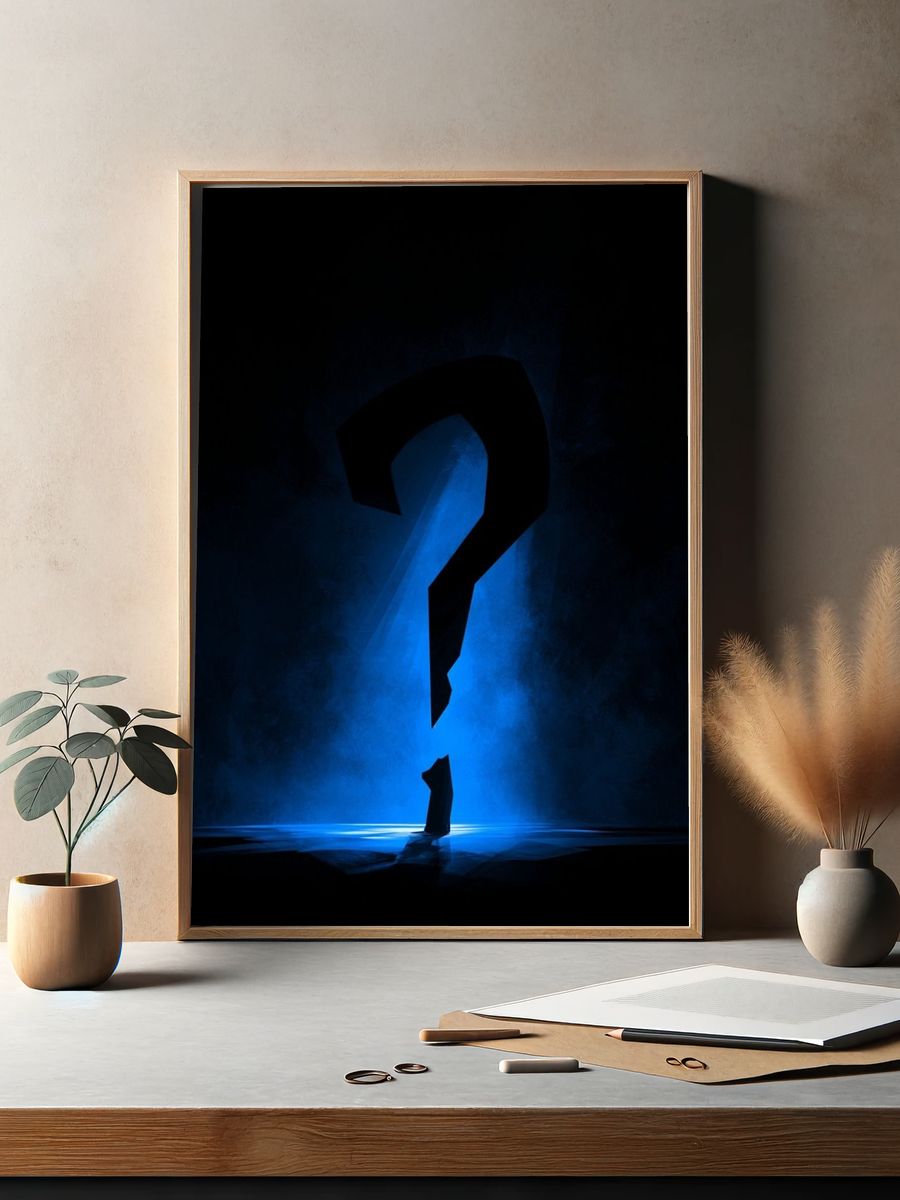 Blue Question Mark Mystery Poster. — room view 2