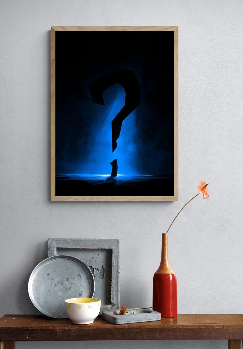Blue Question Mark Mystery Poster. — room view 3