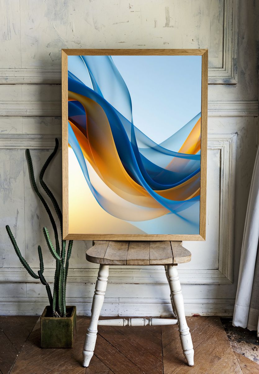 Blue and Gold Flow Abstract Poster. — room view 1