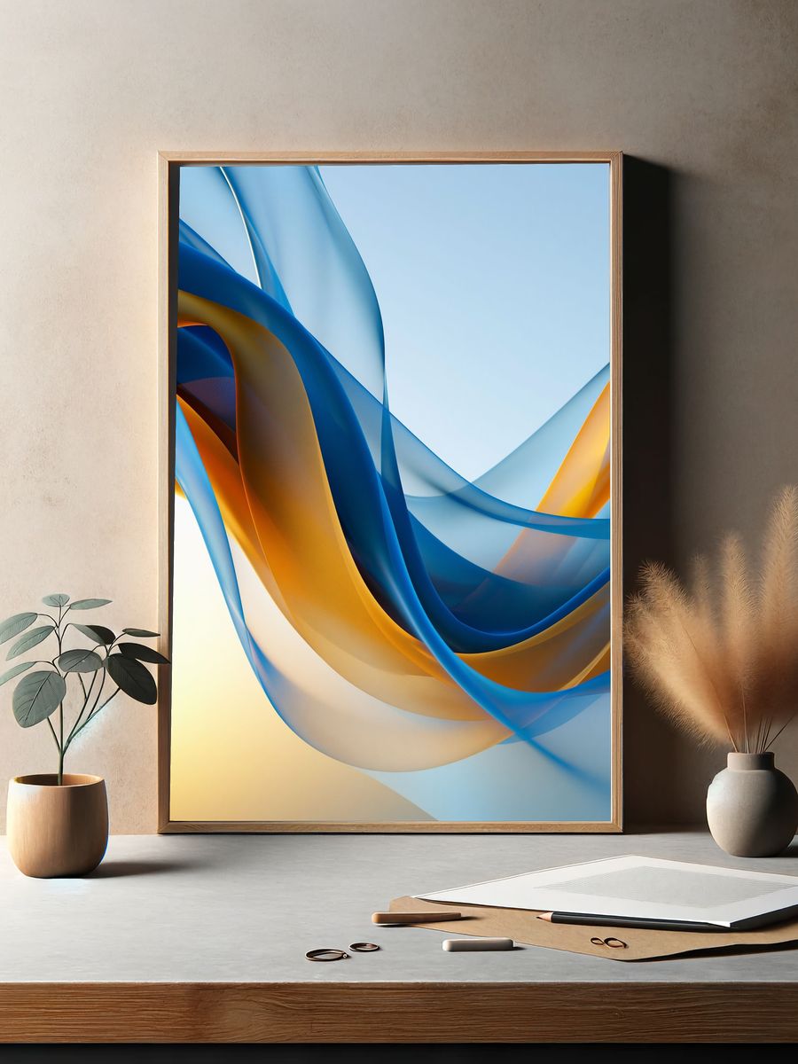 Blue and Gold Flow Abstract Poster. — room view 2