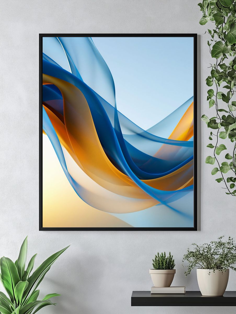 Blue and Gold Flow Abstract Poster. — room view 4